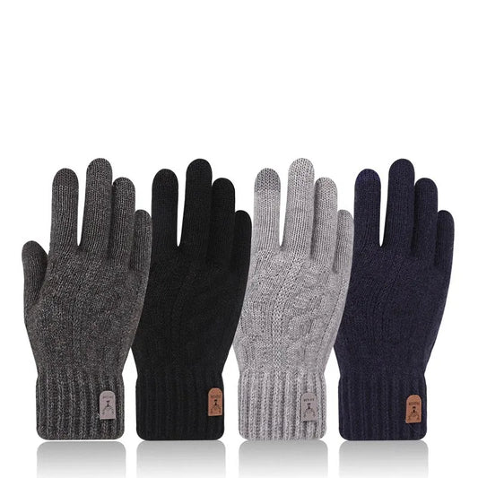 2023 new men's warm gloves winter touch screen plus fleece gloves cold warm wool knitted gloves